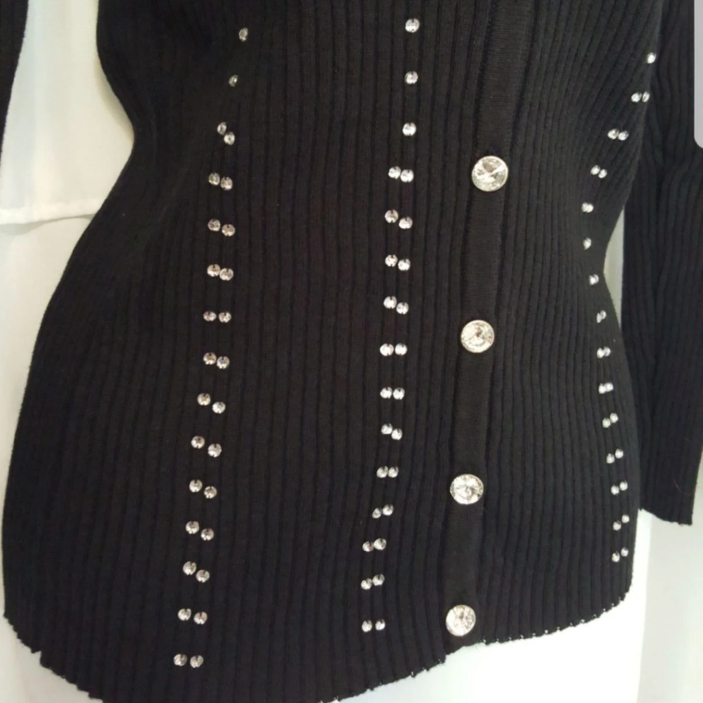 Terazzo Ribbed Button Up Rhinestone Sweater - Picture 5 of 9